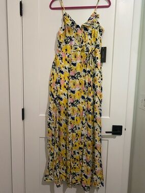 Floral Yellow Spaghetti-Strap Maxi Dress